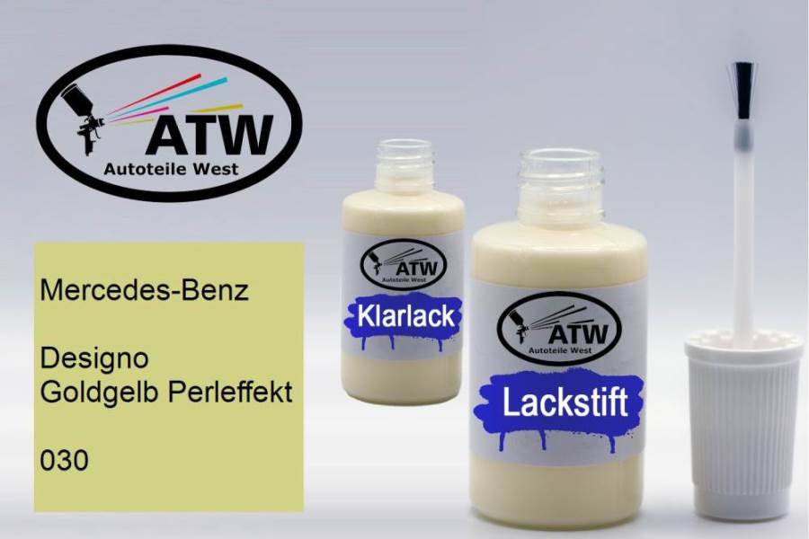 Mercedes-Benz, Designo Goldgelb Perleffekt, 030: 20ml Lackstift + 20ml Klarlack - Set, von ATW Autoteile West.